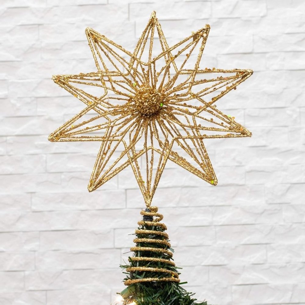 Kurt S. Adler 12.5-Inch Gold Glitter Polygonal Star Treetop Tree Topper, Multi